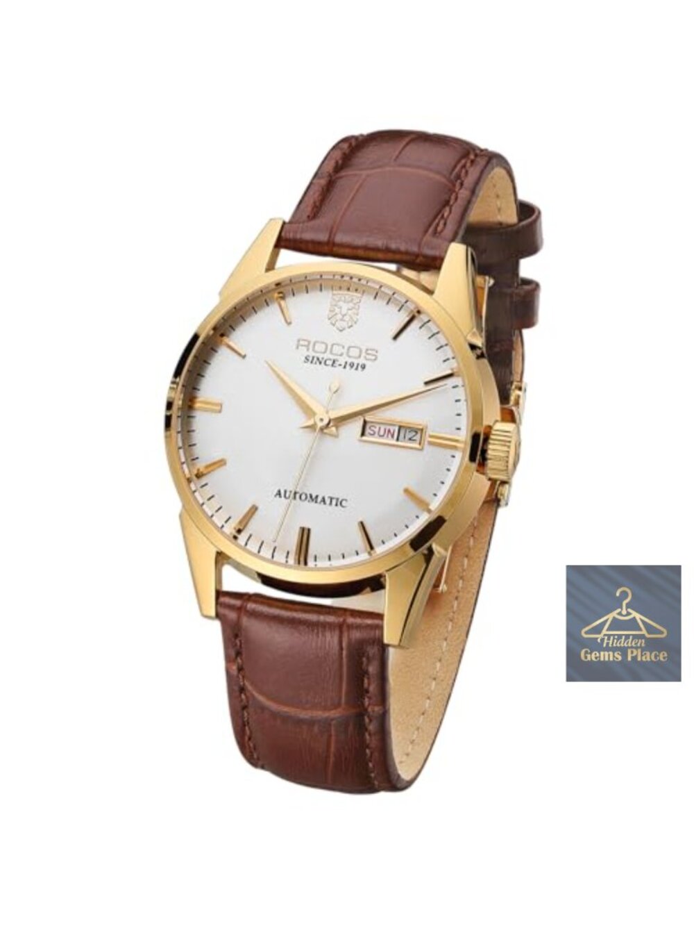 Men's Automatic Mechanical Watch Classic Retro Day-Date Brown Leather Strap